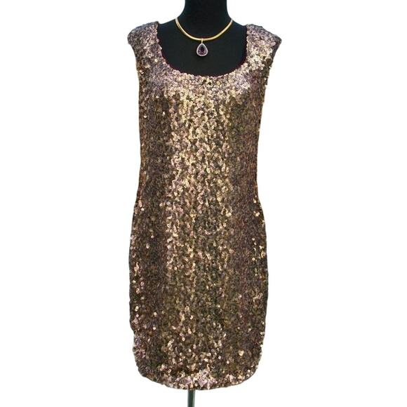 cache gold sequin dress Cache Gold Metallic Sequin Encrusted Key Hole Back Event Dress Lined NWT  $178
